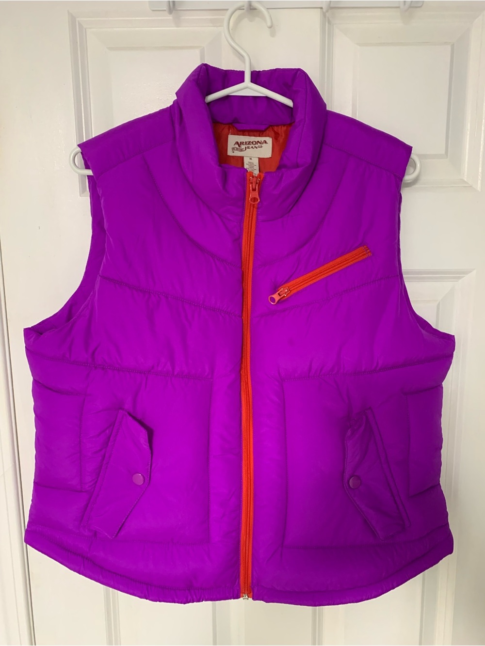 Arizona Jean Company Bright Purple Puffer Vest with Orange Trim